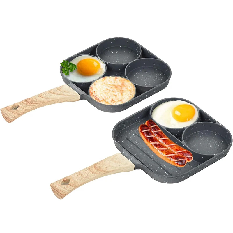 Electric Griddle Pancake - パンケーキエッグフライパン 4カップ オムレツポーチドエッグパン 朝食用 分割コーティング加工 ノンスティックハンドル付き