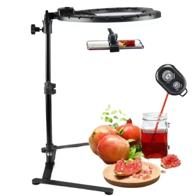 Kitchen Appliances Video - リングライト付きオーバーヘッドフォンマウント、iPhoneカメラ、ビデオ録画、料理写真、ライブストリーミング用調整可能なデスクスタンド