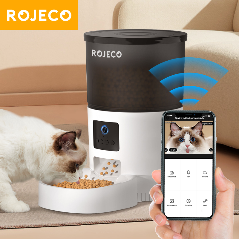 Kitchen Appliances Video - ROJECO 自動猫フィーダーカメラビデオキャットフードディスペンサーペットスマートボイスレコーダーリモコン自動フィーダー猫犬用