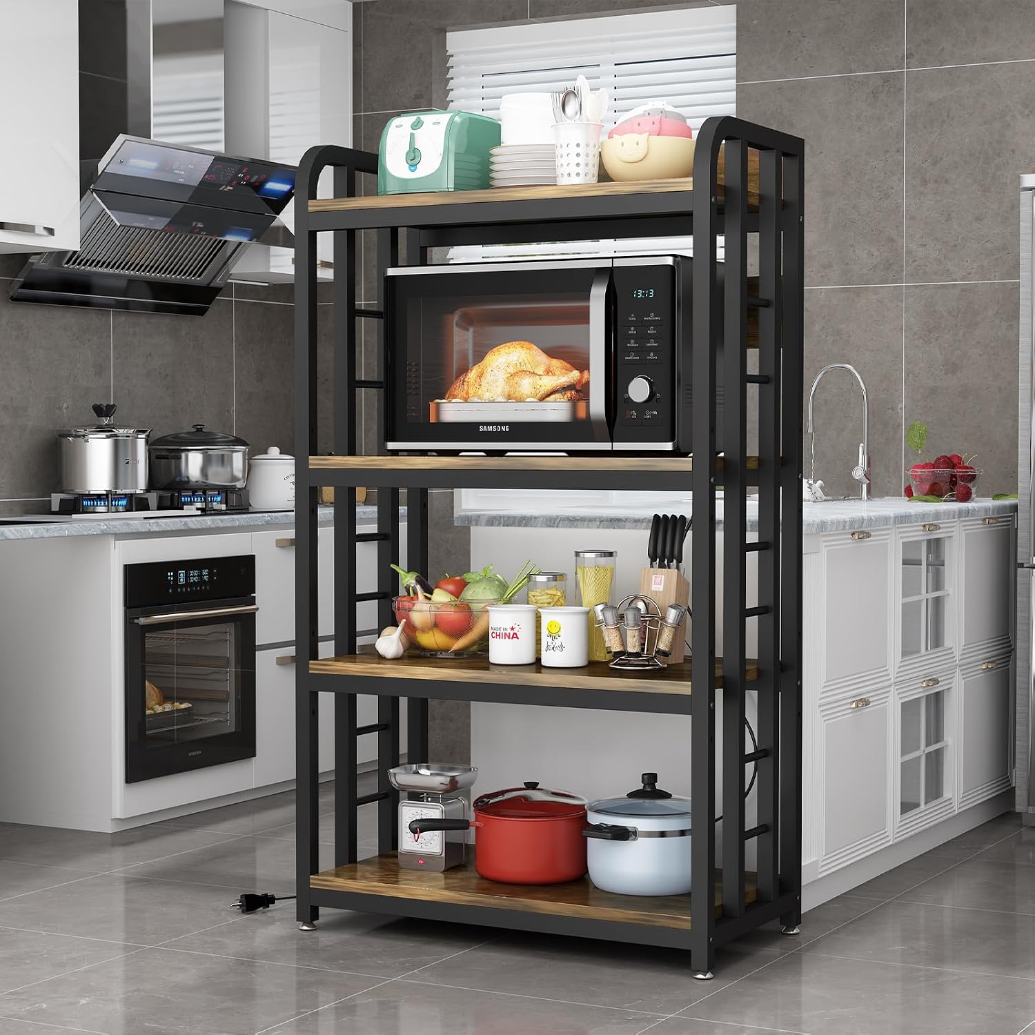 4段キッチンベーカーズラック、電源コンセント付き自立型電子レ - Kitchen Appliances Outlet のレビューと価格