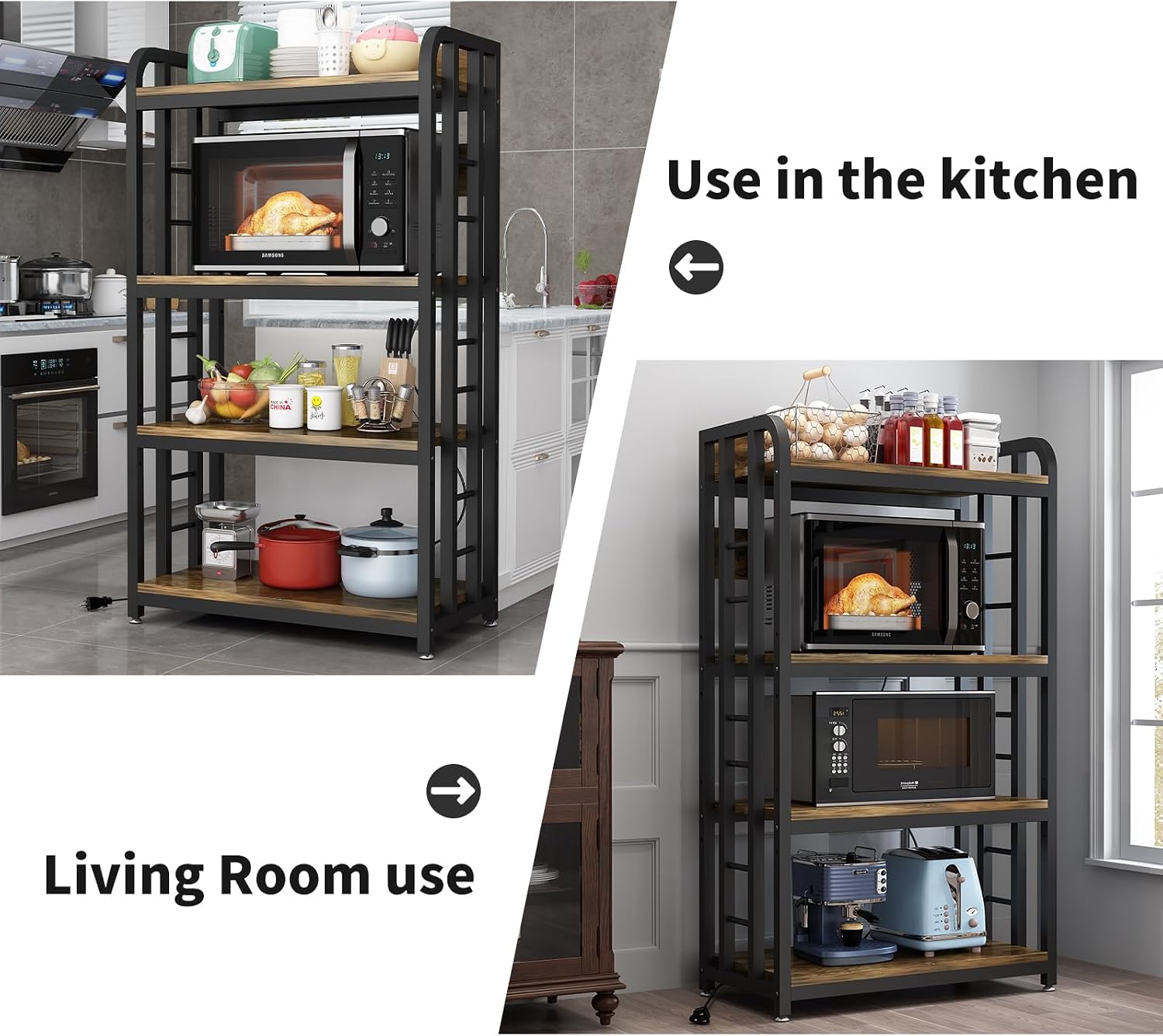 4段キッチンベーカーズラック、電源コンセント付き自立型電子レ - Kitchen Appliances Outlet のレビューと価格