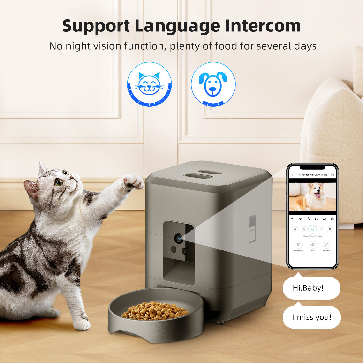 カメラ付き猫自動給餌器、ビデオ付き犬自動給餌器、アプリ制御給 - Kitchen Appliances Video のレビューと価格
