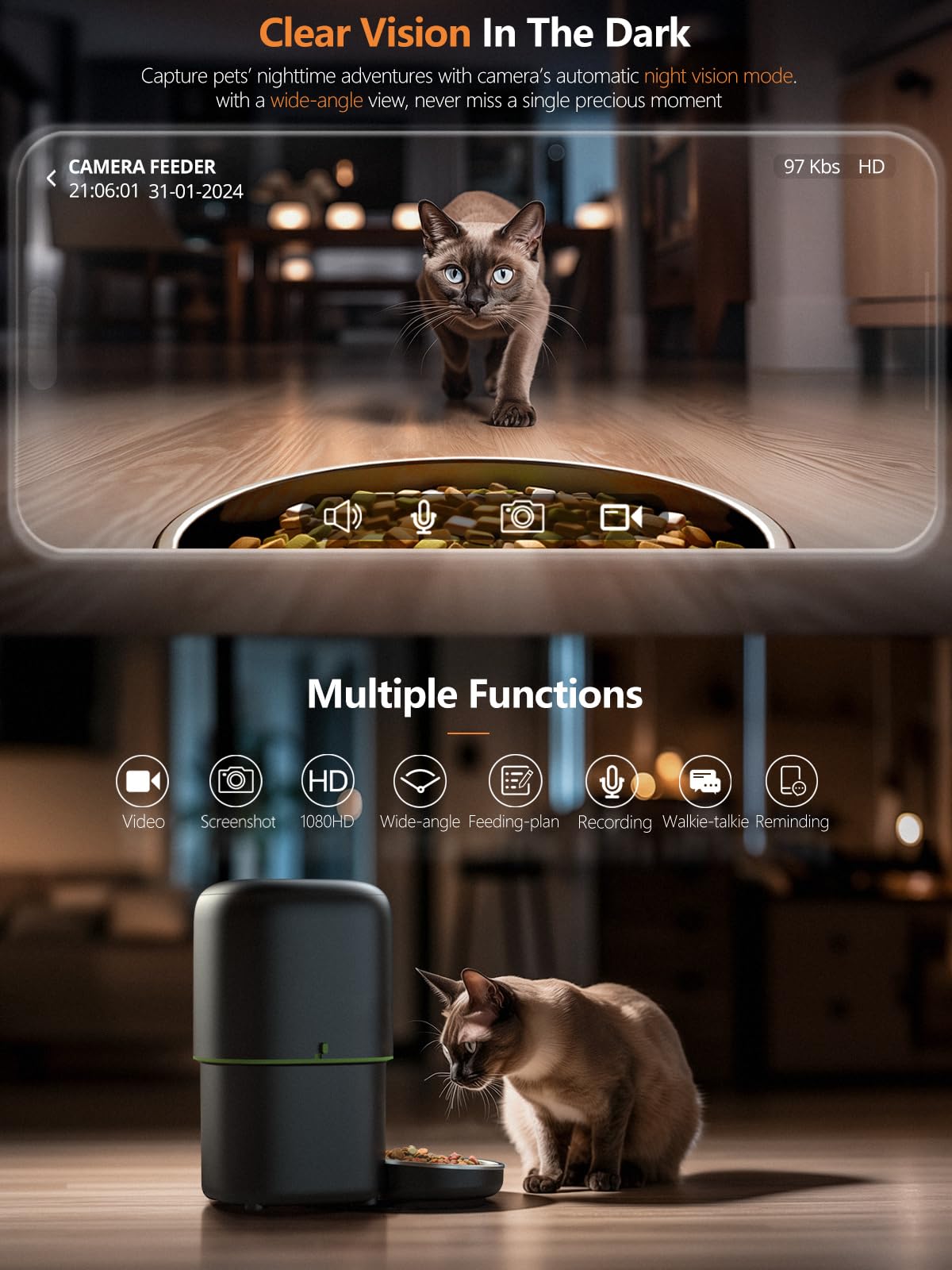 自動給餌器、カメラ付き、ペット用スマート猫用フードディスペン - Kitchen Appliances Video のレビューと価格
