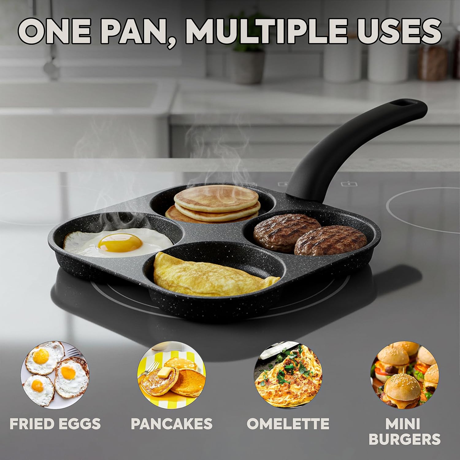卵焼きフライパン ノンスティックパンケーキパン 4カップ調理 - Electric Griddle Pancake のレビューと価格